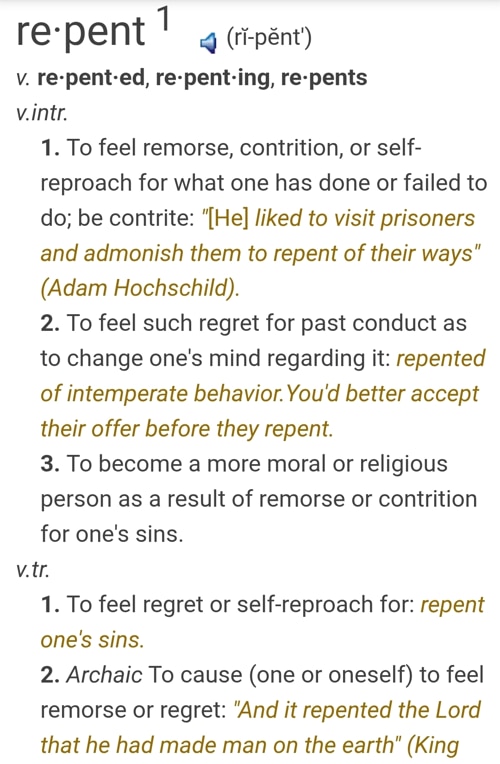 repent dictionary meaning